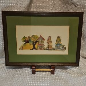 VTG Charming Village Scene Framed Art
